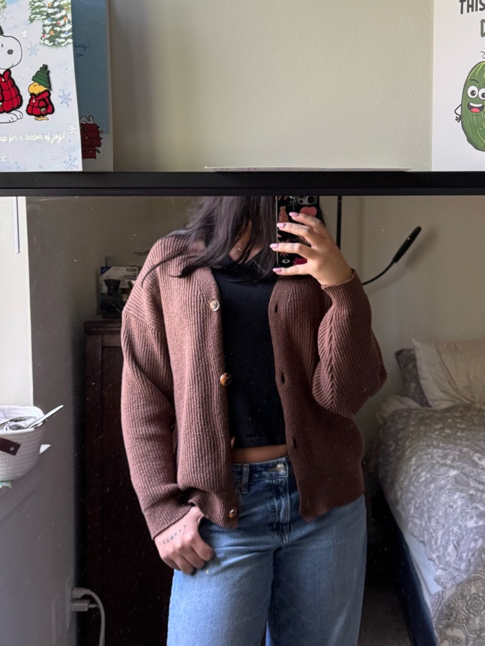 Brown cardigan sweater with buttons